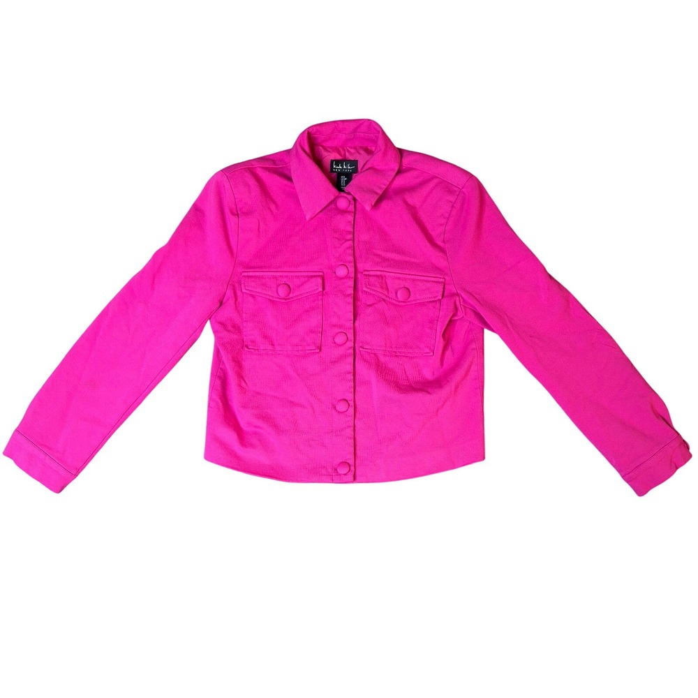 Nicole Miller New York Hot Pink Button Front Cropped Jacket Pink Barbie Small